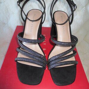 Keely & Katie Cadene Black Microsuede Rhinestone Strappy Sandals 7.5 M